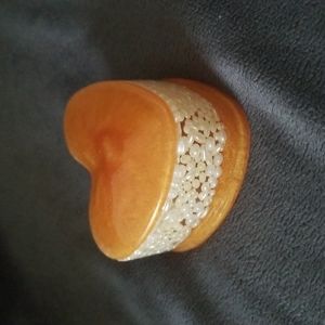 Heart Shaped Peach Gold and Faux Pearl Trinket Box With Lid